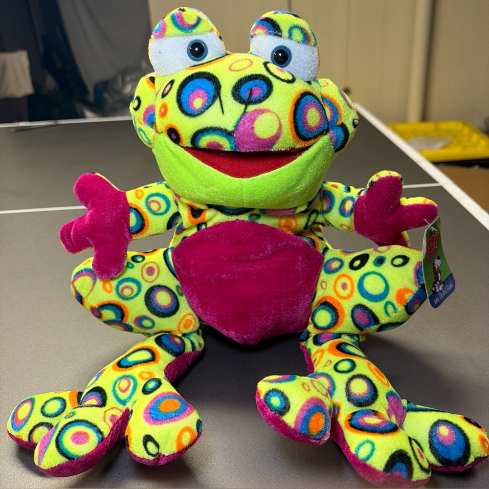 Toy factory Large Hugger Frog Plush Psychedelic Polka Dots 22" Brand New